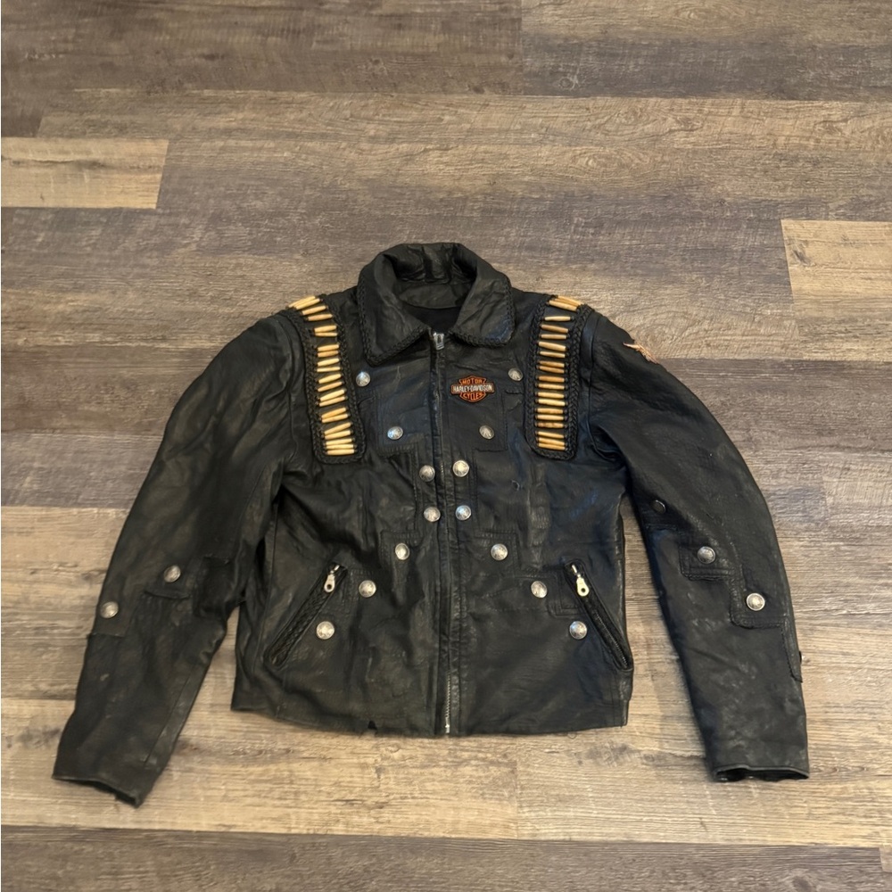 Vintage Harley Davidson leather jacket,  "Tribe America” does have imperfections